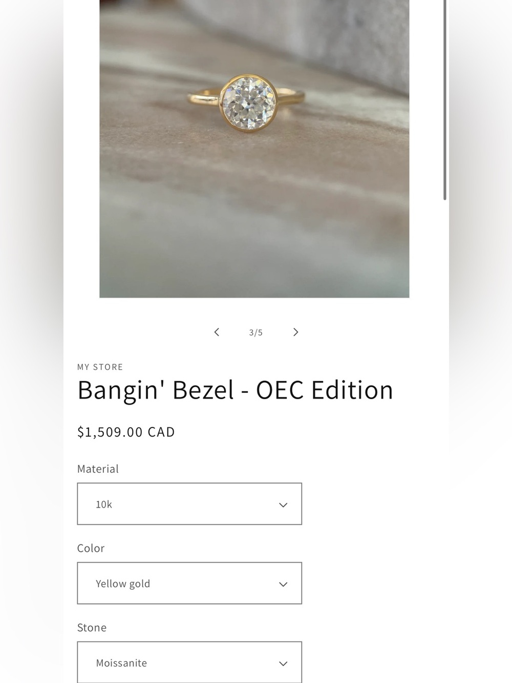 Yellow Gold Bezel Ring with Moissanite Stone